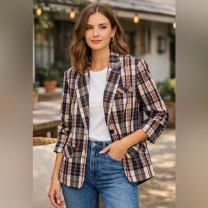 Vintage Dayne Taylor Plaid Blazer Preppy Academia Jacket Cotton Blend Classic